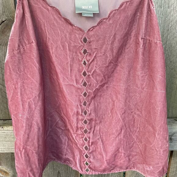 Anthropologie Maeve Scalloped Cutout Velvet Tank Top Adjustable Straps Pink S - Picture 3 of 6